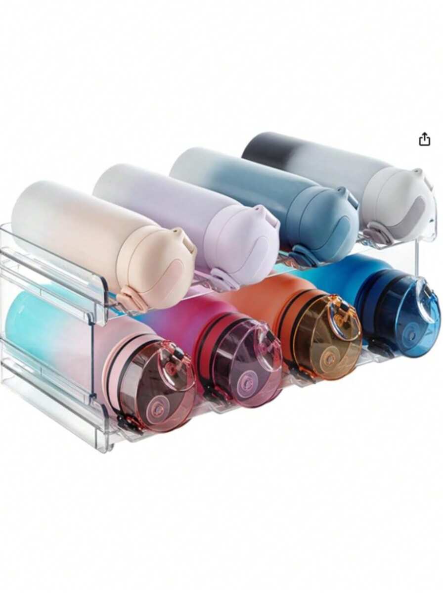 Lifewit Organizador de Botellas Apilable para Armario, Frigorífico, Despensa - Portabotellas de Plástico para Almacenar en Encimera, Armario, Oficina - Pack de 2, Cada Bandeja Admite 4 Recipientes - Transparente - Ver 1