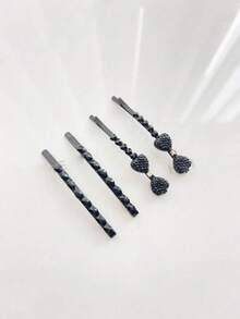 4pcs Elegant Hair Clips, Black Crystal Rhinestone Barrettes, Suitable For Daily Wear, All Seasons
