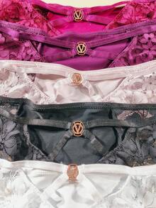 5pcs/Pack Women's Lace Elegant & Comfortable Low-Rise Panties - Multicolor - View 4