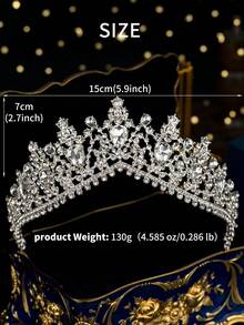 1件套女王皇冠头饰公主皇冠，水晶发箍，女士适用，新娘婚礼派对，情人节礼物 - 銀色 - 查看 3
