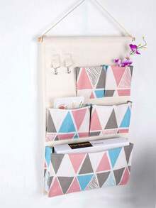 1pc 5-Pocket Linen Hanging Storage Bag With Dual Hooks, Bathroom/Dorm Room Organizer, Wall Mounted Wardrobe Hanging Storage Bag - Multicolor - View 8