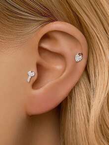 1pc 925 Sterling Silver Small Heart Flat Bottom Earring Stud | Cartilage Earring | Low Allergy Gold Flat Earring Stud | Flat Lip Ring | Suitable For Women's Daily Wear | Sold Individually (Not A Pair) - Multicolor - View 7