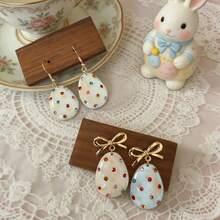 1 Pair Easter Egg Drop Earrings, Cute Bow Tie Colorful Rhinestone Resin Egg Shaped Earrings For Women, Holiday Party Daily Wear Spring Fashion Jewelry Gift - Multicolor - View 3