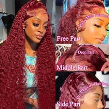 200% Density Glueless Wigs 13*4 Lace Front Wig Pre Plucked Pre Cut #BUG 99J Burgundy Wig Kinky Curly Lace Front Wigs Human Blended Hair For Women Put On And Go 22 Inch Hd Transparent Jerry Curly Wig Lace Front Wig - SBUG - View 3