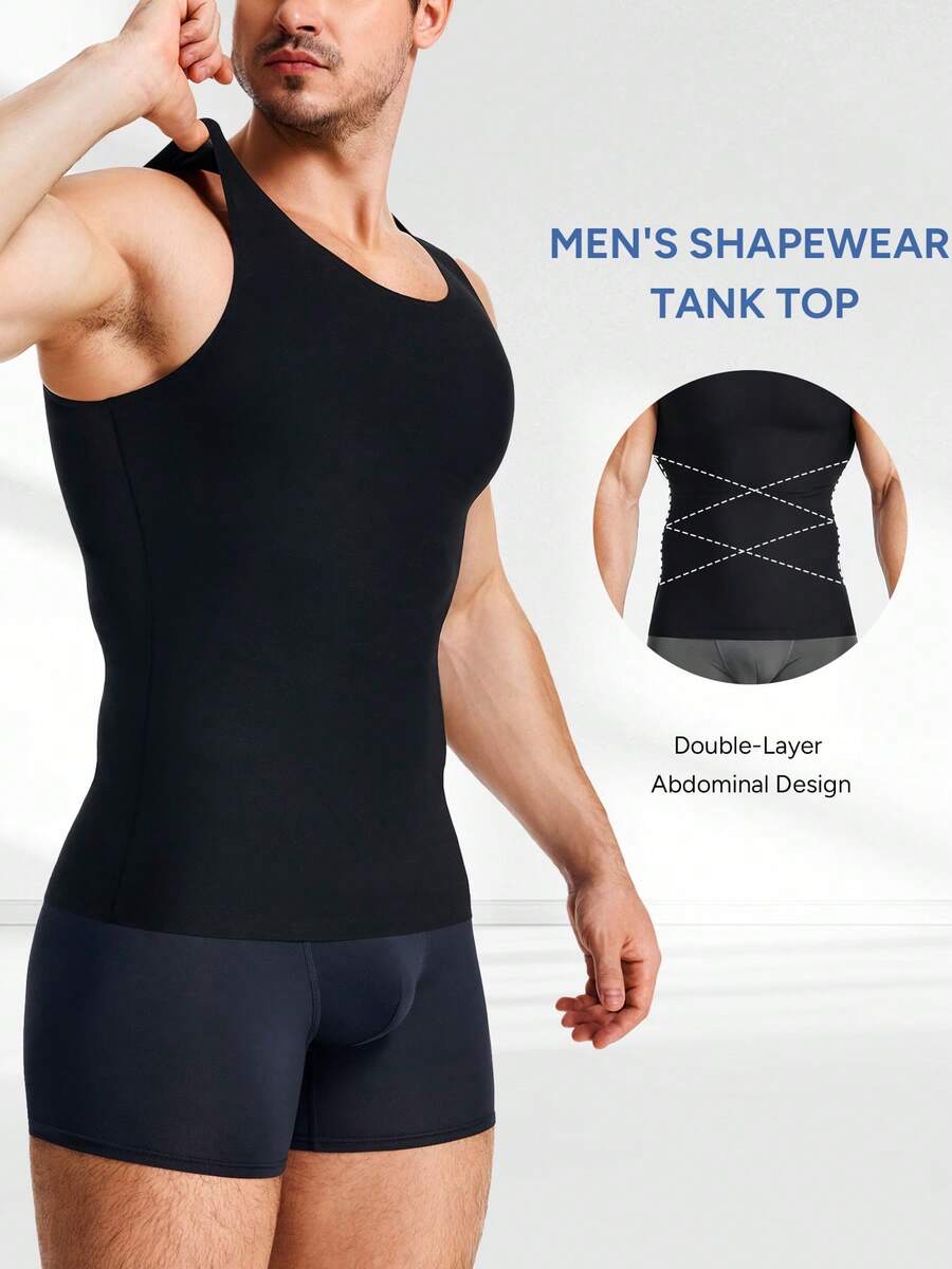 TAILONG Mens Compression Shirt - Slimming Body Shaper Sleeveless Workout Tank Top Undershirts Tummy Control Vest - Black - View 1