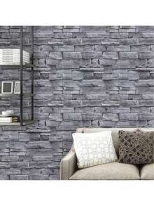 Vintage Black Gray Brick Stone Wood Style Wallpaper, Self-Adhesive Peel And Stick Roll For Room Backdrop, Furniture Refurbishment - Straight Match, Easy Installation. - Dark Grey - View 2