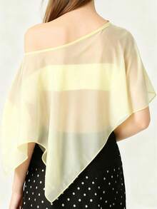 Womens Sheer Chiffon Mesh Top Featuring An Asymmetrical Hem To Sculpt A Graceful Layered Silhouette Perfect For Elegant Wedding Guest Outfits Formal Evening Parties Sophisticated Gallery Openings And Stylish Upscale Social Gatherings - 黃色 - 查看 4