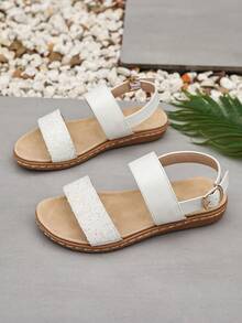 Flat Sandals For Women Comfortable Elastic Strap Walking Sandals Rhinestone Open Toe Casual Sandals - White - View 2