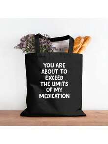 1 Pcs Plus Size Women'S Tank Top With A Fashionable Letter Print Reusable Printed Shopping Bag, Multi-Functional Printed Tote Bag, Casual Style, Unlined, Hand Washable Or Dry Cleanable, Ideal Gift For Friends Or Birthdays. - Black - View 2