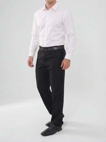Men's 2-Piece Set - Men's Tailored Slim Fit Executive Polyester Dress Pants, Classic Formal, Lightweight And Stylish. - Black and Black - View 6