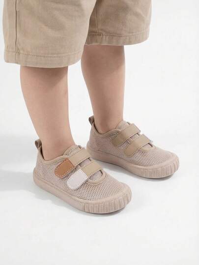 New Classic Khaki Retro Mesh Sports Shoes For Boys, Dual Hook And Loop Straps, Round Toe Design, Soft Sole, Comfortable Breathable Lightweight, Casual Sneakers Suitable For Daily Outdoor Activities, Sports, School And Leisure Wear, Suitable For Spring And Summer Seasons