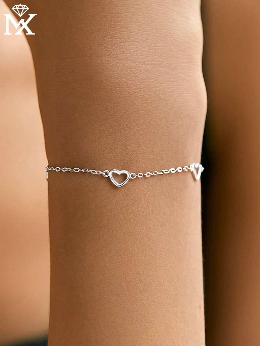 SYMFNY 1件简约925纯银5颗镂空心形吊坠手链，适合作为感恩节、情人节礼物，也适合女性日常佩戴。 - 銀色 - 查看 1