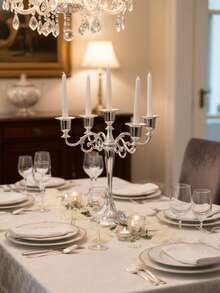 1个复古烛台，优雅银色金属烛台，三臂烛台，欧式烛台，家居装饰，银色烛台套装，非常适合生日派对、圣诞节装饰、新年节日摆设、客厅、卧室、厨房和家居装饰，房间装饰，圣诞礼物 - 彩色 - 查看 11