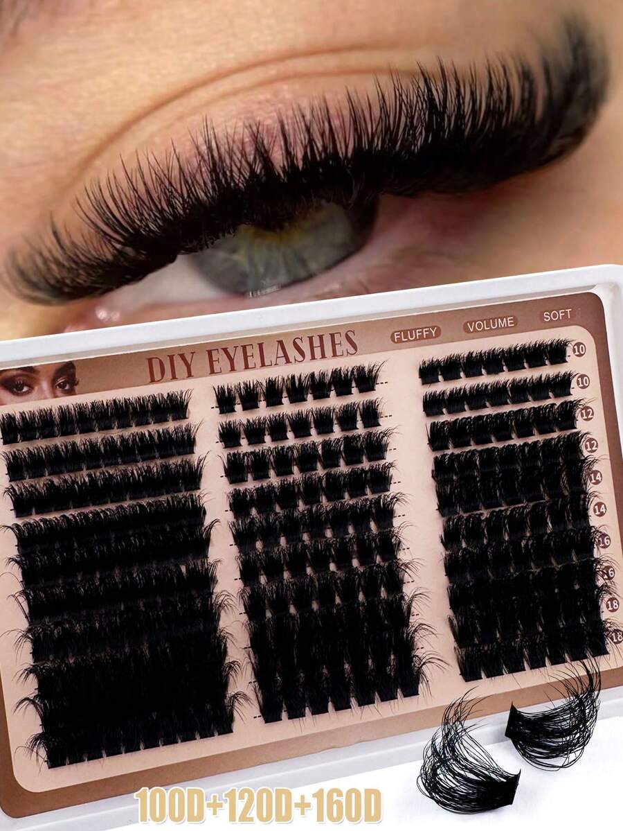 160D+200D+300D/100D+120D+160D/60D+80D+100D Lash Individuals 300pcs/240pcs/170pcs Russian Lash Extensions Kit 3D Volume Eyelash Clusters D-Curly Lash Clusters Kit 10-18MM DIY Eyelash Extensions, Individual Lash Clusters, Multi-Type Natural Look, Reusable Individual Segmented False Eyelashes Wispy&Ultra Soft DIY Eyelash Extension At Home Lash Clusters, Eyelash Clusters, Individual Eyelashes, Lashes, Fake Lashes - D - 查看 1