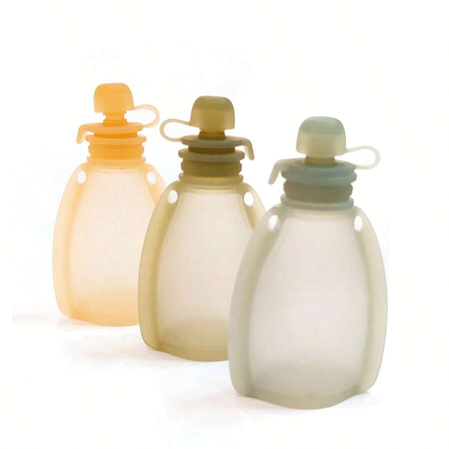 Túi đựng thức ăn dặm cho bé, túi silicon tái sử dụng 120ml, sản phẩm dạng bóp tiện dụng, phù hợp cho trẻ mới biết đi, túi đựng thức ăn dặm bằng silicon có thể tái sử dụng, giặt được và có thể đông lạnh. - Nhiều màu - Xem 1