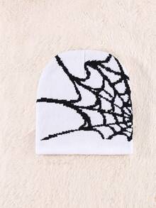 3/1pc Y2K Spider Web Pattern Hat, Elastic Foldable Knitted Beanie Cap For Men, Warm Printed Knit Hat,Summer,Beach,Holiday,Festival,Travel - Multicolor - View 5