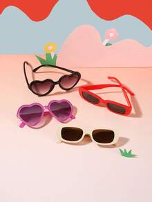 1 set de 4 piezas de gafas con marco rectangular de policarbonato clásico con forma de corazón brillante para niños y niñas de 5 a 9 años, para uso al aire libre, con estuche - Multicolor - Ver 6