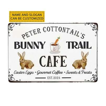 Customizable Easter Bunny Metal Sign - Personalized Wall Decor For Home, Cafe And Holiday Celebrations, 8x12 Inches (20x30 Cm), Featuring Peter Cottontail Rabbit Path Cafe Design, Cafe Wall Art | Customizable Sign | Durable Wall Decor, Rabbit Accessories
