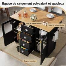 Kitchen Island, Kitchen Cabinet, Sideboard, 120x73(45)X93cm, Extendable Kitchen Trolley With Wheels, Towel Rail, Spice Rack, Adjustable Shelves, Two Doors, Four Drawers, White/Black