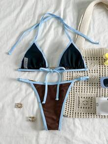 Bộ bikini 2 mảnh gợi cảm, tối giản, thanh lịch, thường ngày, lãng mạn, thích hợp cho kỳ nghỉ hè, đi biển, du lịch, dự tiệc, phối màu, buộc dây cổ. - Nhiều màu - Xem 6