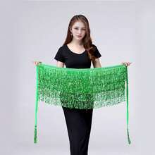Sequin Belly Dance Scarf Tassel Wrap Sparkly Fringe Skirt With Pair Heart Party Rave Costume Women - màu xanh lá - Xem 7