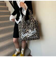 2025 New Large Capacity Bag For Women, Niche Design, Versatile Letter Handbag, Commuter Shoulder Bag - Họa tiết da báo - Xem 2