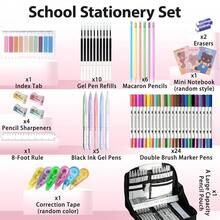 56 PCS Aesthetic Schoolsss Supplies With Large Pencil Case, 24 Double Brush Marker Pens, 5 Black Ink Gel Pens, 6 Macaron Pencils, 4 Sharpeners, Sticky Notes, Ruler, Erasers, Stationery Gift - 黑色的 - 查看 3