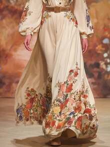 Vestido Longo de Moda para Mujer | Nueva Colección Otoño-Invierno 2026 | Estampado Posicionado | Mangas Largas | Slim Fit y Elegante | Estilo Europeo y Americano - Negro - Ver 2