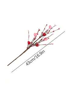 3 Pieces Valentine's Day Romantic Foam Heart Berry Arrangement, Handmade Artificial Heart-Shaped Berry Branches, Red And Pink Heart-Shaped Berry Stems, Light Red Heart-Shaped Pink Wrapping Paper - Multicolor - View 3