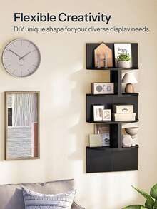 1pc 5-Tier Corner Floating Shelf, Wall-Mounted Black Plastic Storage Rack, Drill-Free Triangular Design, Multifunctional Wooden Display Shelf For Living Room, Bedroom, And Bathroom - An Ideal Choice For Home Office And Decoration, Practical Shelving, Utility Racks - Black - View 4