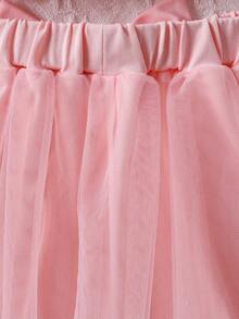 女童玫瑰花吊带上衣和网眼蛋糕裙套装，可爱的夏季服装 - 粉色 - 查看 9