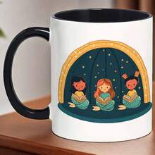 1pc, 11oz, Little Mermaids Reading Books In An Archway, Reusable Mug Home, Office, And Gatherings, Great Parties - Black - View 5