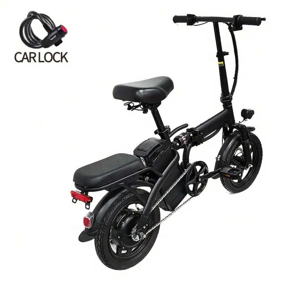 14-inch Lightweight Folding Electric Bicycle 330 Pound Load-bearing Capacity 20 Mph 18-28mile Range 48V Lithium Battery Front Headlight and Disc Brake Alloy Steel Frame City Commuting Sturdy Structure Clearance Sale Suitable For Gifting - Negro con cerradura - Ver 1