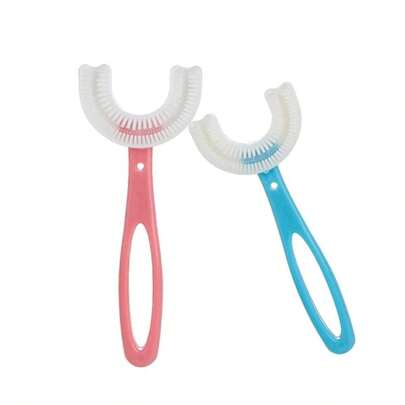 Claiol 2 PCS U-Shaped Kids Toothbrush, Soft Manual Training Toothbrush For Kids 6-12 Years (Pink +Blue)