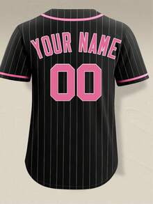Customizable Men's Powder Pink Stripe Baseball Jerseys Plus Size, Personalized Name Number, Personalized Team Name, Free Design, Quick Delivery Sports - Black - View 4
