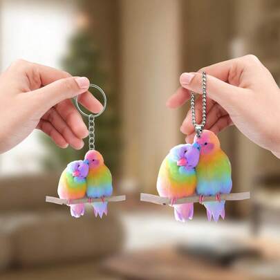 Colorful Couple Bird Hanging Ornament, Car Rearview Mirror Decor, Gift, Backpack, Keychain Pendant