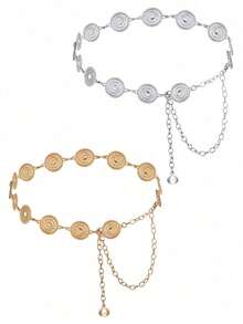 1Pc Metal Waist Chain Retro Fashion Body Belly Belt Gold Silver Belts Jewelry Accessories For Women - 腰鏈 - 查看 7