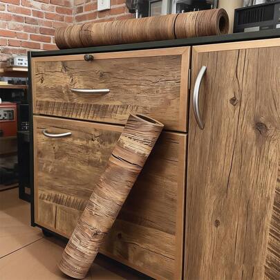 1 rulle PVC oljetålig träfiberklistermärke självhäftande tapet för köksbänkskiva möbler skåp bord väggrenovering