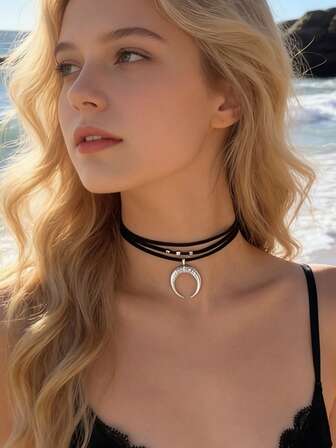 1pc Bohemian Style Turquoise Alloy Pendant Necklace, Vintage Layered Cross-Border Jewelry/Leopard Print Necklace/Dark Gothic Style Red Necklace/Choker