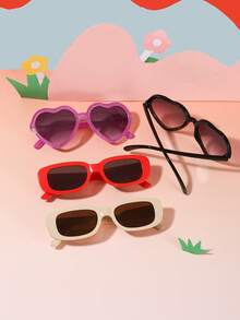 1 set de 4 piezas de gafas con marco rectangular de policarbonato clásico con forma de corazón brillante para niños y niñas de 5 a 9 años, para uso al aire libre, con estuche - Multicolor - Ver 7