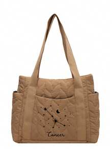 (Embroidered Custom) 1pc New Upgraded Constellation Women Tote Bag, Large Capacity Travel Backpack, Customizable Name, Zipper Closure, Thick Padding, Minimalist & Versatile, Casual Commute, Perfect Gift - Multicolor - View 7