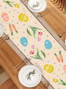 复活节兔子水彩桌旗，厨房装饰，饰以彩色彩蛋和胡萝卜，家居餐桌节日装饰 - 彩色 - 查看 6