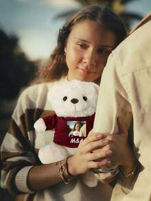 Muñeco de peluche de oso de peluche personalizable con foto, regalo de animal de peluche relleno con nombre personalizado, regalo del Día de San Valentín/cumpleaños, muñeco de peluche lindo con capucha personalizada con foto/nombre - Multicolor - Ver 4