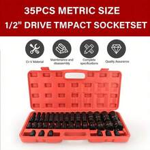 [Deep Impact Socket] 35pcs  1/ 2" Deep Impact Socket Tool Set | 8-32mm Pneumatic Impact Socket Set | Perfect For Auto Mechanic Repair And Heavy-Duty Projects - 35pcs/set - View 8