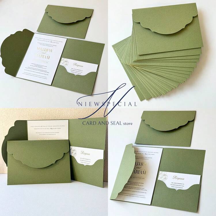 10/20/25pcs Set Tri-Fold Pocket Wedding Invitation Envelopes, Simple Invitation Envelopes For Engagement, Christening, DIY Invitations, 5*7 Inch Invitations, Pocket Invitations, Customized Invitations, New Design Covers. Christmas Cards - Multicolor - View 5