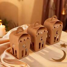 10pcs Eid Mubarak Gift Boxes, Crescent Moon Hollow Design Foldable Paper Boxes, Islamic Ramadan Strength Paper Candy Cookie Packaging Boxes With Handle, Ramadan Gift Boxes, Suitable For Birthday, Wedding, Ramadan, Party Gifts | Light Brown - Multicolor - View 9