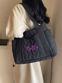 1pc Embroidered Customized Zodiac Sign Women Tote Bag, Large Capacity Travel Backpack, Personalized Name Customization, Zipper Closure, Thick Padding, Minimalist & Versatile, Casual Commute, Perfect Gift - Multicolor - View 2