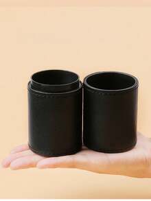 1个（粉色和黑色）极简主义皮革圆柱形化妆刷收纳盒，带缝线细节——适用于日常梳妆台、美容礼品和化妆桌的化妆品工具收纳盒 - 彩色 - 查看 7