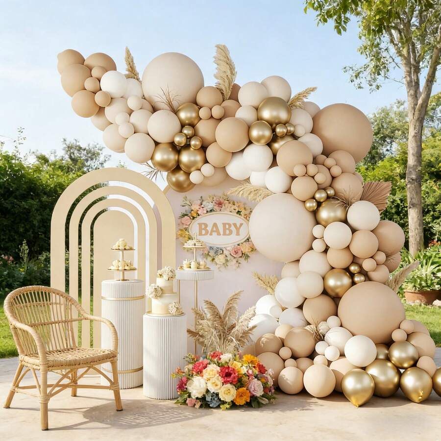 Sand White Gold Balloons Garland Arch Kit-102pcs Cream White Metallic Gold Nude Balloons For Boho Neutral Baby Shower Bridal Wedding Birthday Engagement Anniversary Decoration - 彩色 - 查看 1