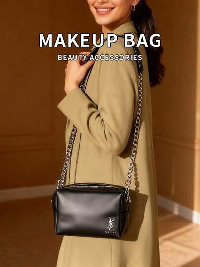 Black Square Chain Bag, Classic Logo Design, DIY Handmade Transformation Bag, Retro High-End Underarm/Shoulder Bag, Luxury Women Handbag